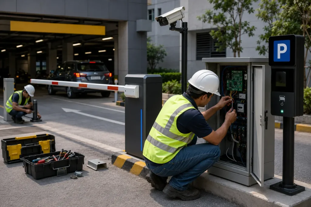 Parking system installation in progress