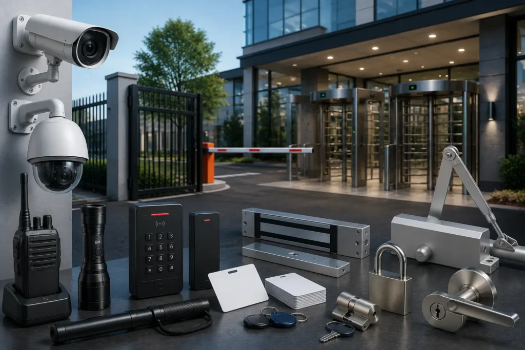 Security equipment at modern building entrance