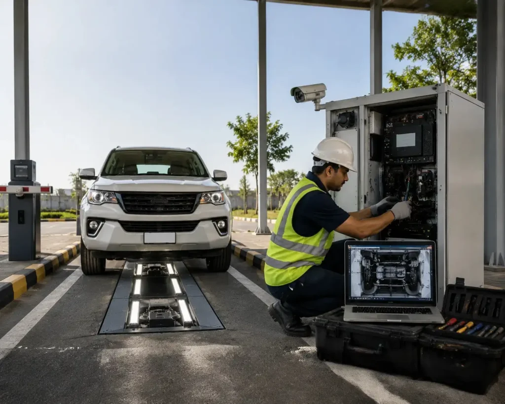 Vehicle inspection check point in daylight